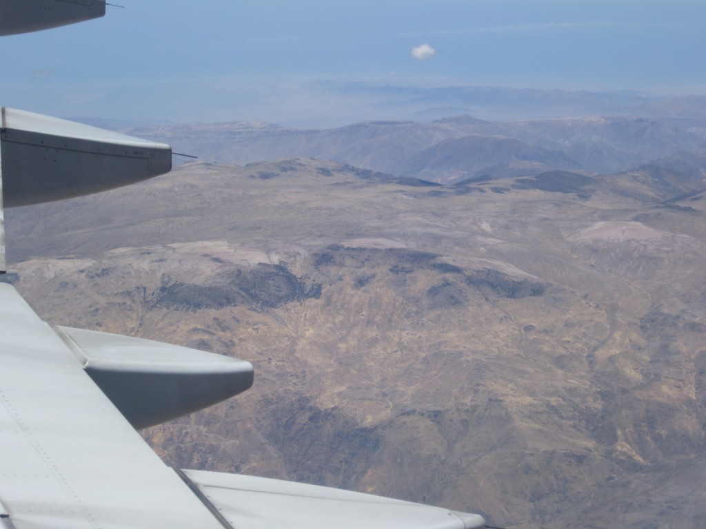 Flying over the Andes Mountains, shortly before arriving in Cusco