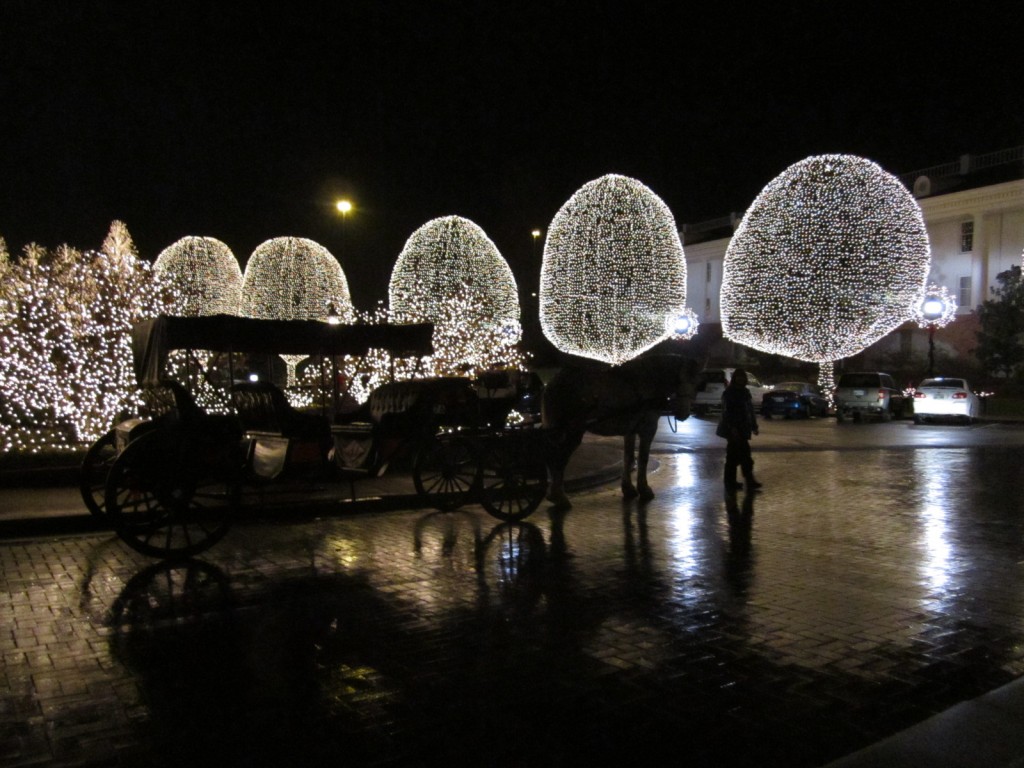 A carriage awaits to take visitors for a tour of the outdoor holiday decorations at Nashville's Opryland Hotel