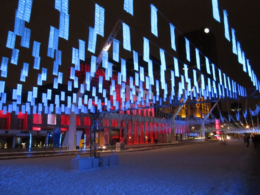 Christmas is a beautiful time to visit Montreal. A fabulous light show adorns the Quartier des Spectales across from the Museum of Contemporary Art. 