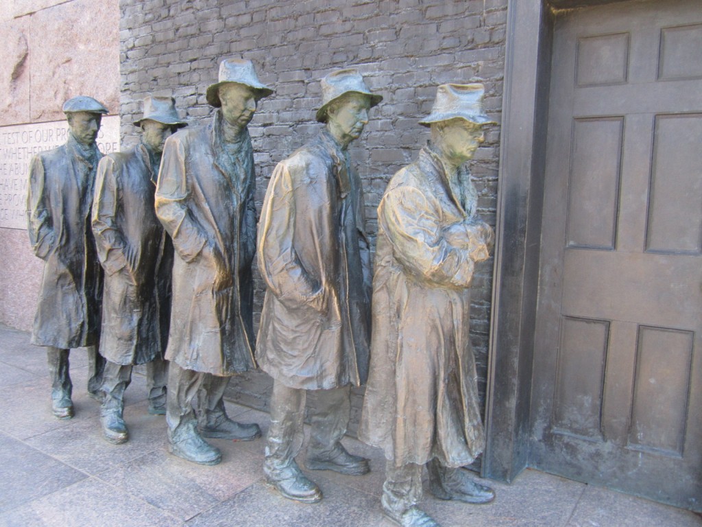 A Great Depression-era "Urban Breadline" depicted at FDR Memorial