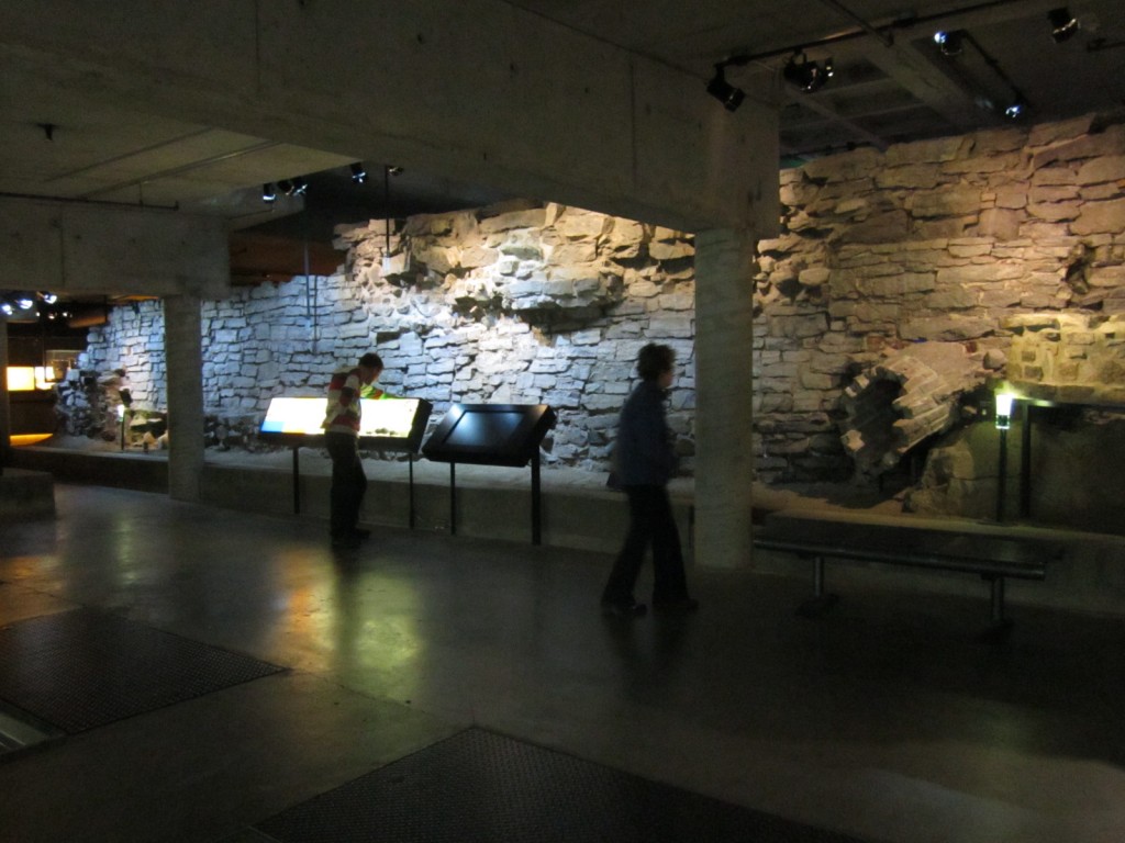 Visitors get an up-close look at the remnants of the walls that once surrounded the settlement of Montreal. It was once a fortified city. 