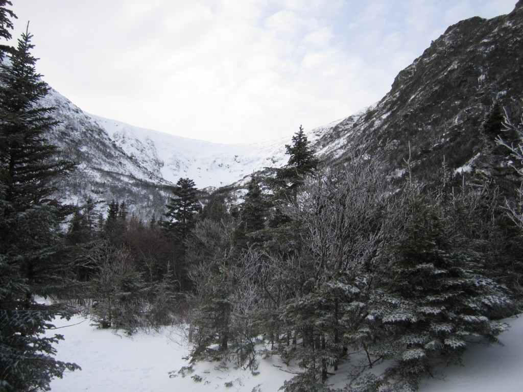 A snow-covered Tuckerman Ravine at Mt. Washington in January