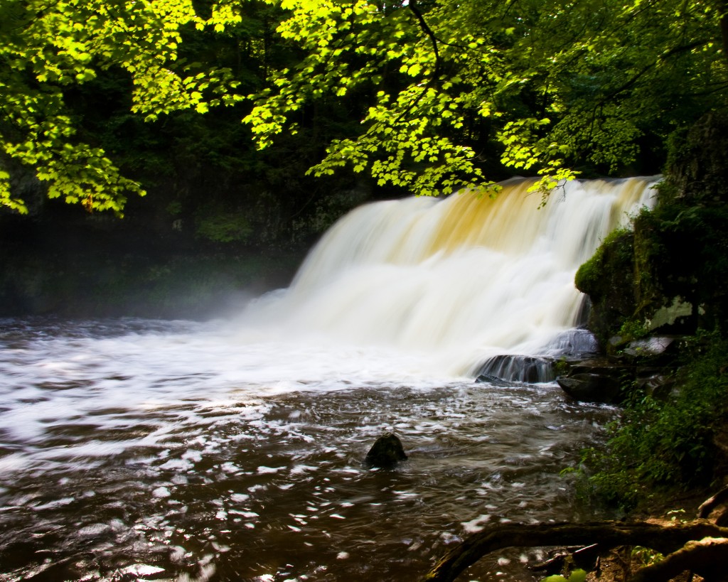 Spring snow-melt rushes over Wadsworth Falls in Middlefield, Connecticut
