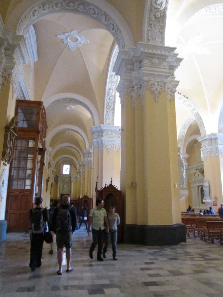 Beautiful high arches and yellow interior create a very light feeling inside the cathedral.